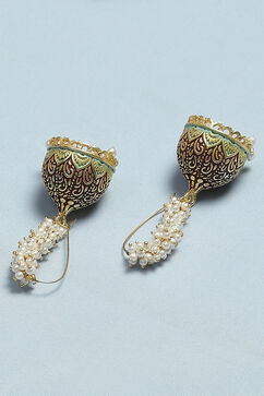 Gold & Maroon Brass Earrings image number 2