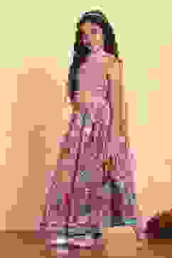 Pink Viscose Short Top Lehenga Set image number 0