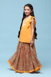 Orange Cotton Straight Printed Kurta Skirt Suit Set image number 3