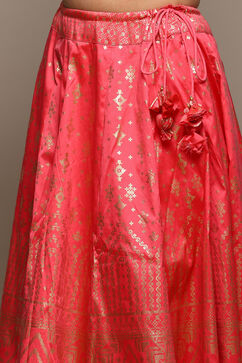 Coral Pink Cotton Blend Lehenga Set image number 2