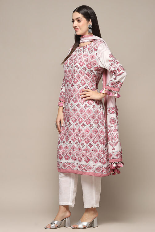 White Green Muslin Unstitched Suit set image number 5