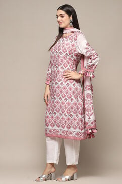 White Pink Muslin Unstitched Suit set image number 5