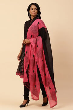 Black Cotton Asymmetric Kurta Churidar Suit Set image number 5