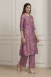 Lavender Floral Printed Straight Kurta Set image number 5