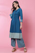 Teal LIVA Flared Fusion Solid Kurta Set image number 3