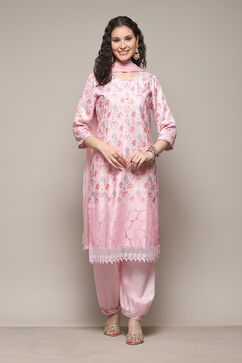 Pink Cotton Printed Unstitched Suit Set image number 8