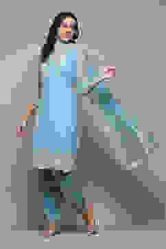 Powder Blue Polyester Straight Kurta Salwar Suit Set image number 4