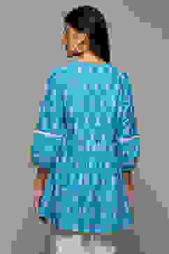 Blue Cotton Embroidered Kurti image number 4