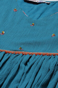 Turquoise Blue Art Silk Gathered Kurta Palazzo Suit Set image number 1