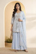 Powder Blue Butterfly Net Embroidered Sharara Suit Set image number 0