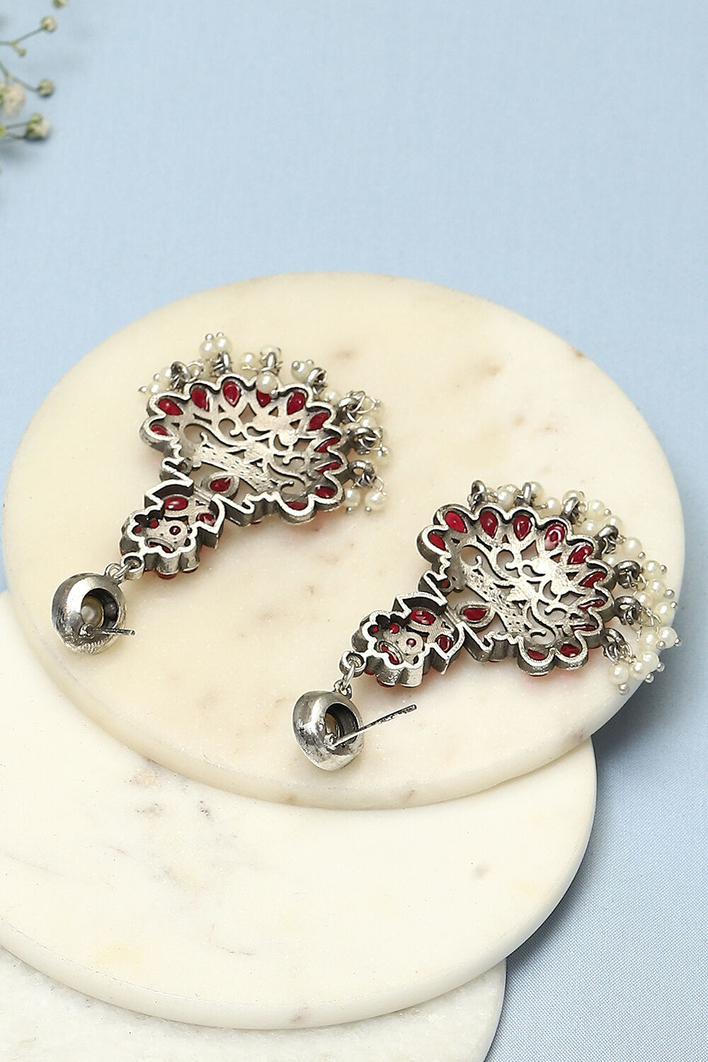 Oxidised Maroon Brass Earrings image number 2