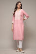 Pink Cotton Straight Embroidered Kurta image number 1