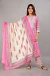 Pink Cotton Screen Print Unstitched Suit Set image number 5