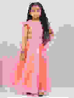 Peach Art Silk Girls Lehenga Set image number 0