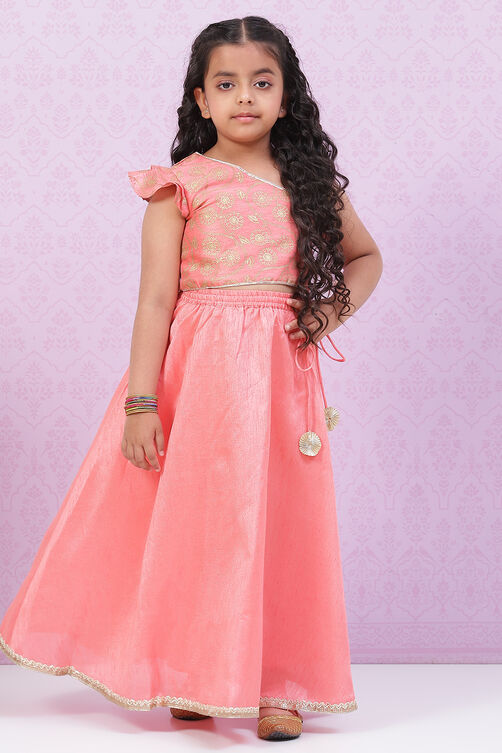 Peach Art Silk Girls Lehenga Set image number 0