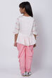 Off White And Pink Solid Top And Pant Set image number 4