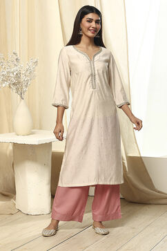 Dull Pink Viscose Solid Straight Palazzo image number 0