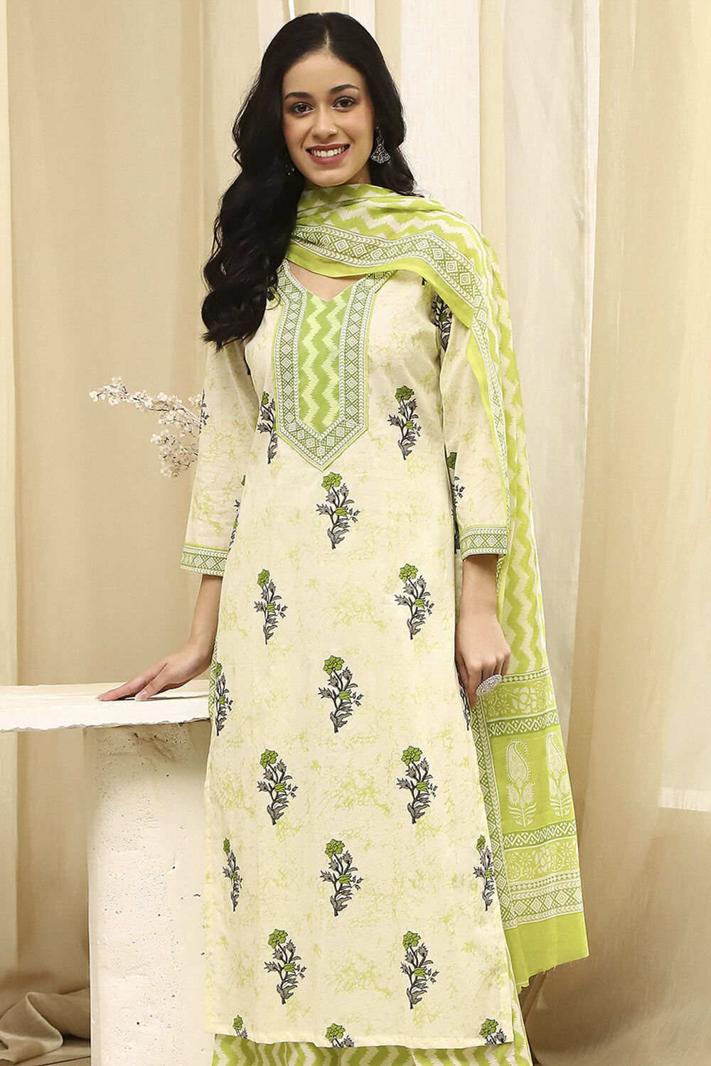 Assorted Cotton Hand Block Print Unstitched Suit Set image number 8