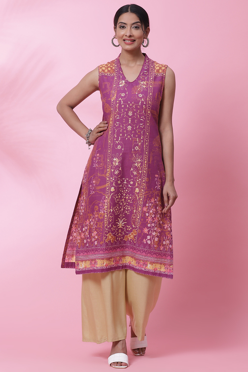 Indigo Cotton Printed Short Kurti image number 0