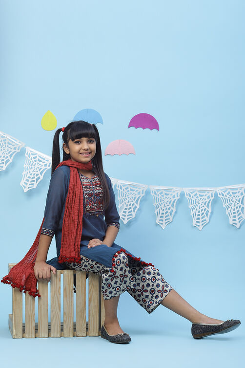 Blue Art Silk Girls Straight Straight Kurta Palazzo Suit Set image number 5