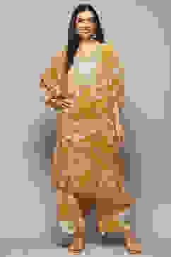 Yellow Polyester Straight Printed 2 Piece Set image number 6