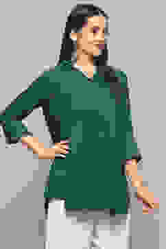 Green LIVA Straight Solid Shirt image number 4