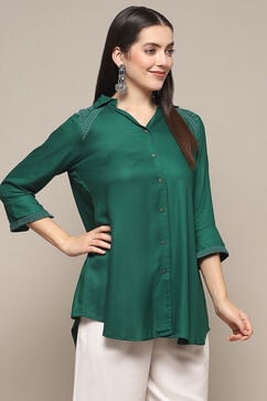 Green LIVA Straight Solid Shirt image number 4