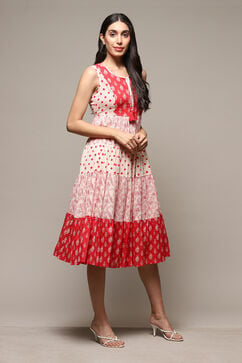 Red Cotton Tiered Dress image number 3