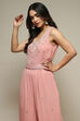 Power Pink Viscose Straight Embroidered Dress image number 1