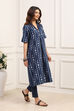 Blue Cotton A Line Kurta image number 4