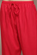 Fuchsia Rayon flax Narrow Kurta Pant Suit Set image number 2