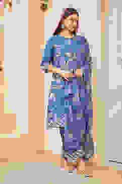 Indigo Rayon Straight Suit Set image number 4
