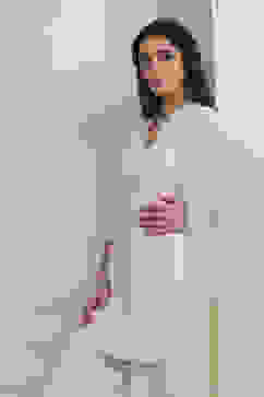 Ecru Cotton Embroidered Straight Sharara Suit Set image number 9