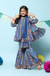Blue Polyester Gathered Printed Suit Set image number 0