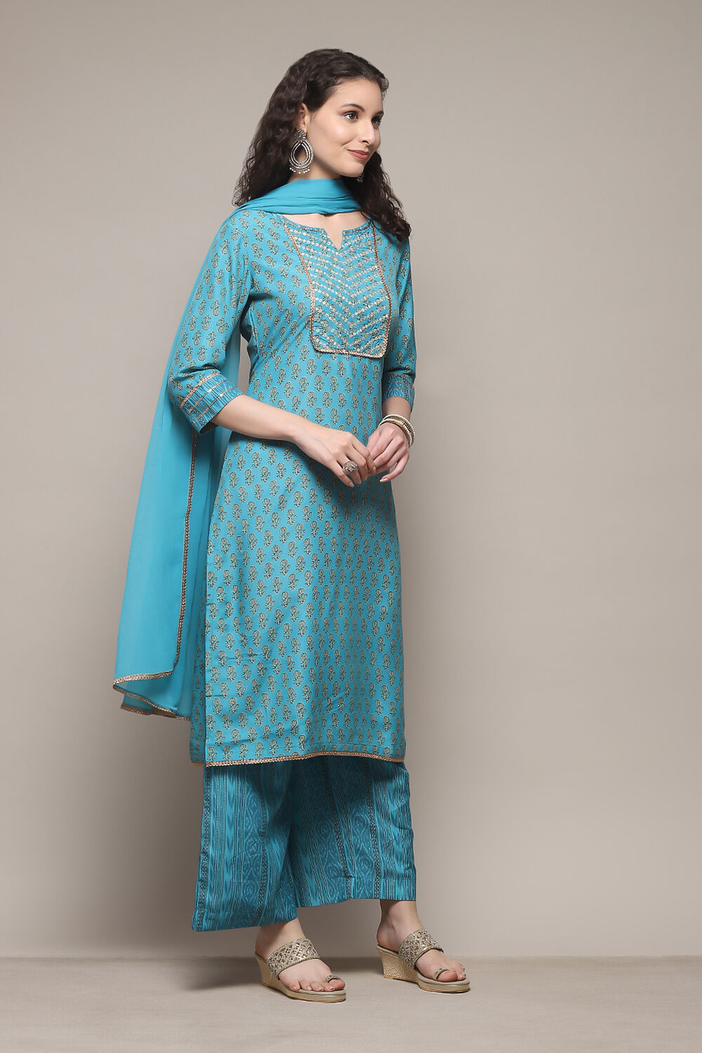 Teracota Poly Chiffon Straight Printed Kurta Palazzo Suit Set image number 6