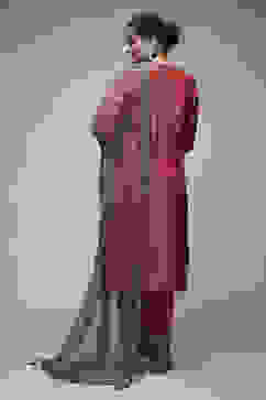 Red Cotton Straight Suit Set image number 2