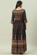 Black Rayon Flared Printed Dress image number 4