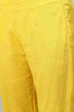 Yellow Cotton Straight Kurta Slim Pants Suit Set image number 2