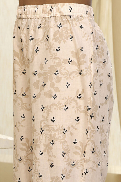 Beige and Brown Pure Cotton Printed Kurta Set image number 2