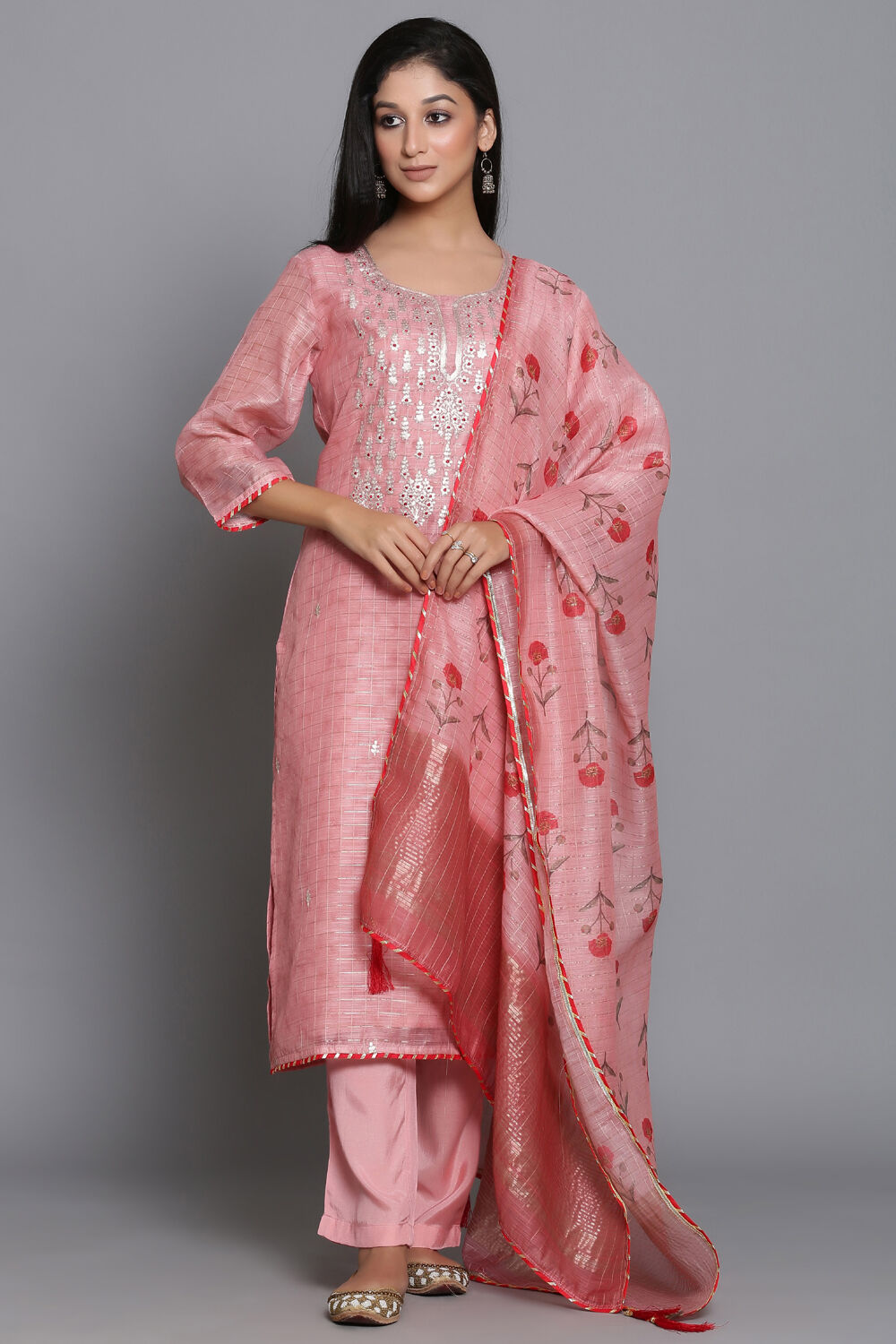 Pink Unstitched dress material Suit Set