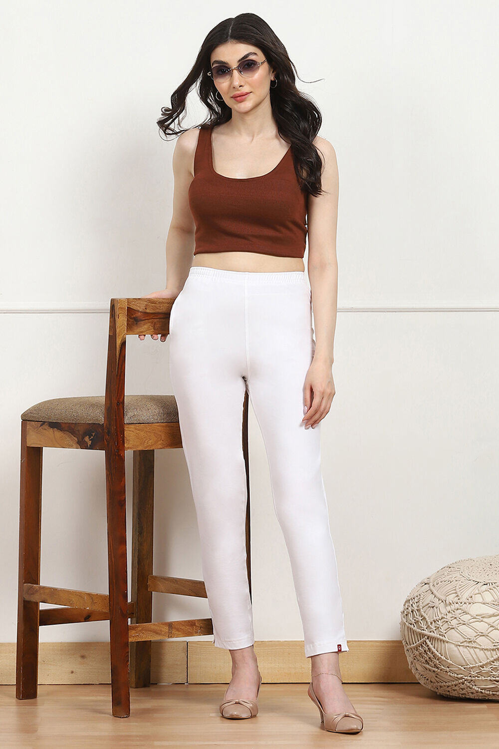White Cotton Blend Pants image number 0