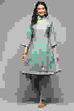 Sap Green Cotton Blend Kalidar Kurta Salwar Suit Set image number 7