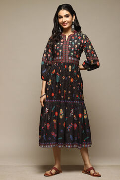 Black Cotton Straight Printed Kurta image number 5