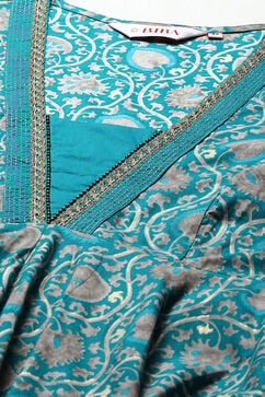 Turquoise Cotton Anarkali Kurta Palazzo Suit Set image number 1