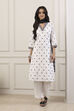 White & Black Cotton Floral Embroidered Straight Suit Set image number 6