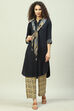 Navy LIVA Straight Solid Kurta Set image number 0