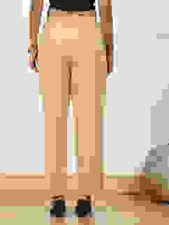 Beige Solid Mid-Rise Regular Pants image number 5