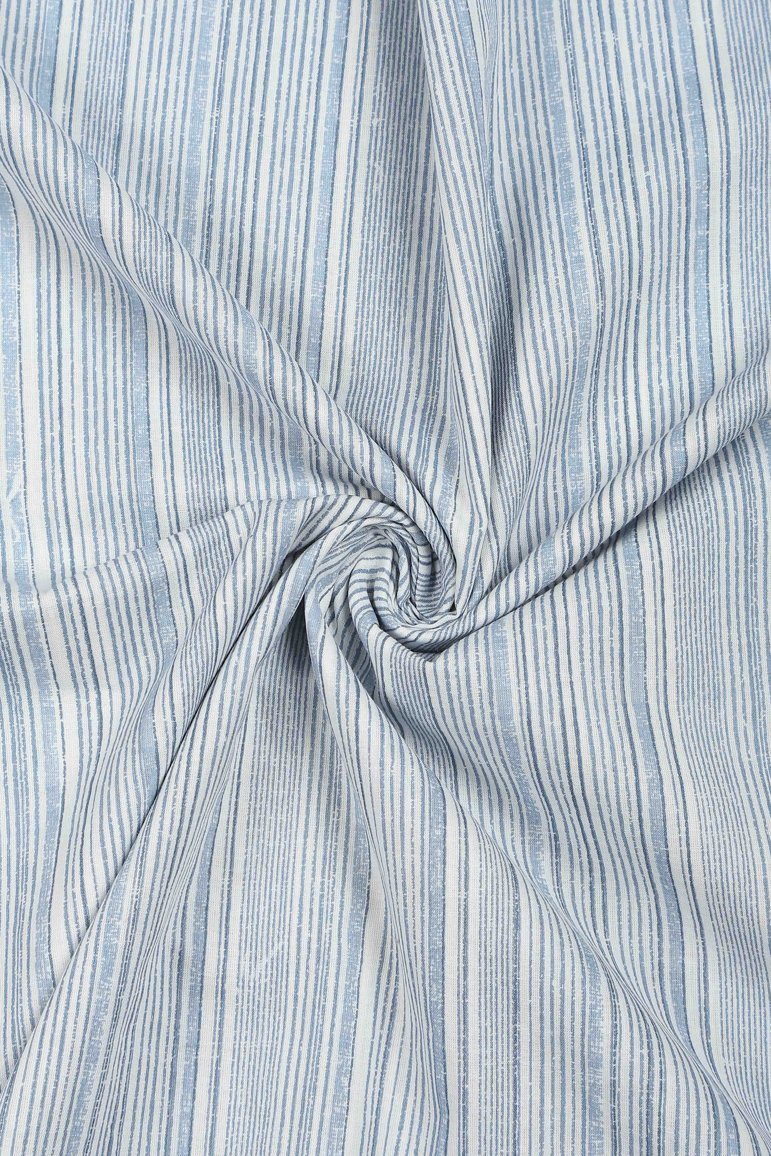 Blue Cotton Printed Embroidered Unstitched Suit Set image number 2