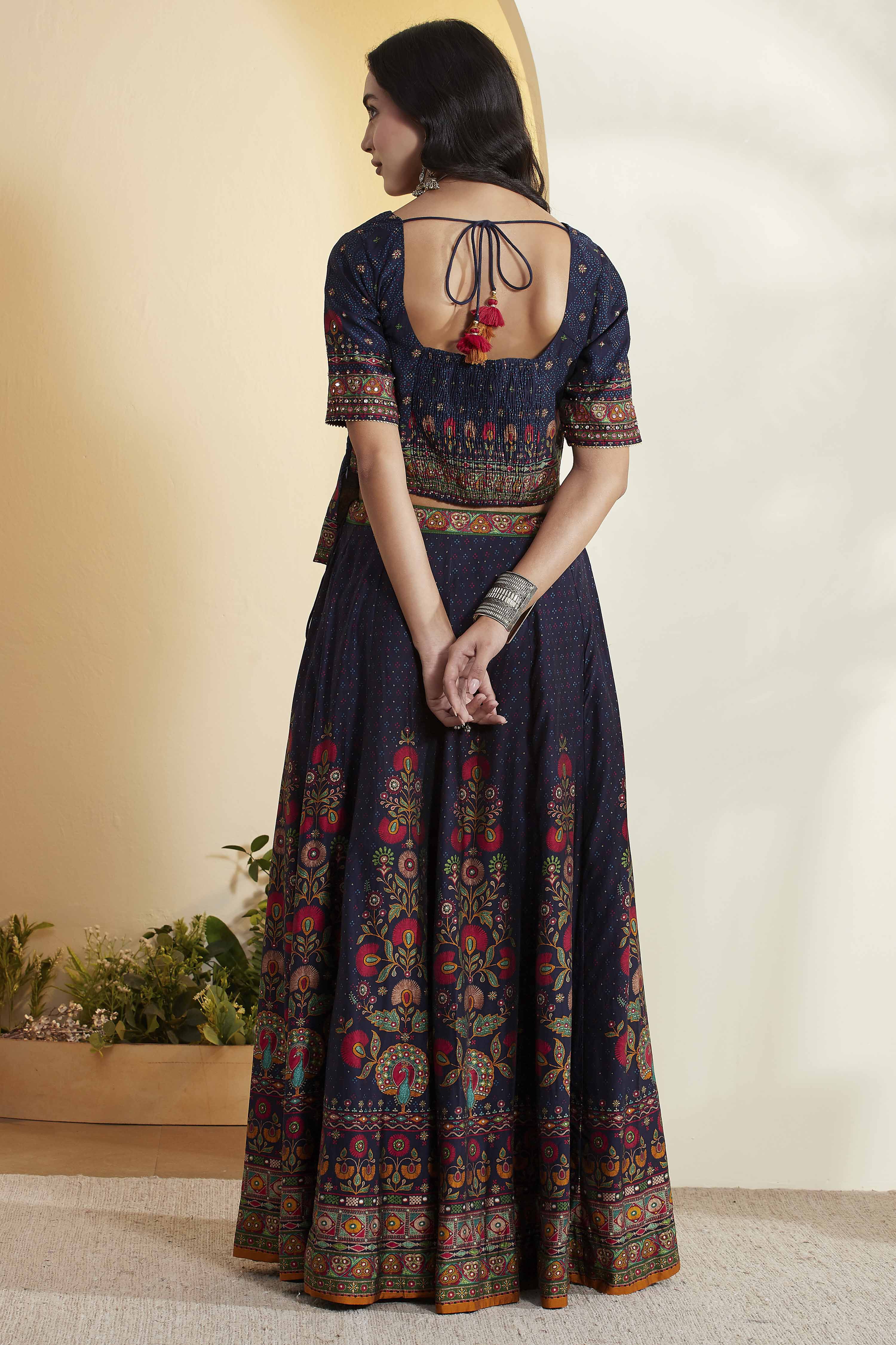 Blue Cotton Silk Straight Lehenga Set image number 6