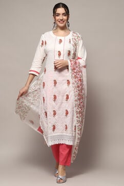 White Pink Cotton Unstitched Suit set image number 1